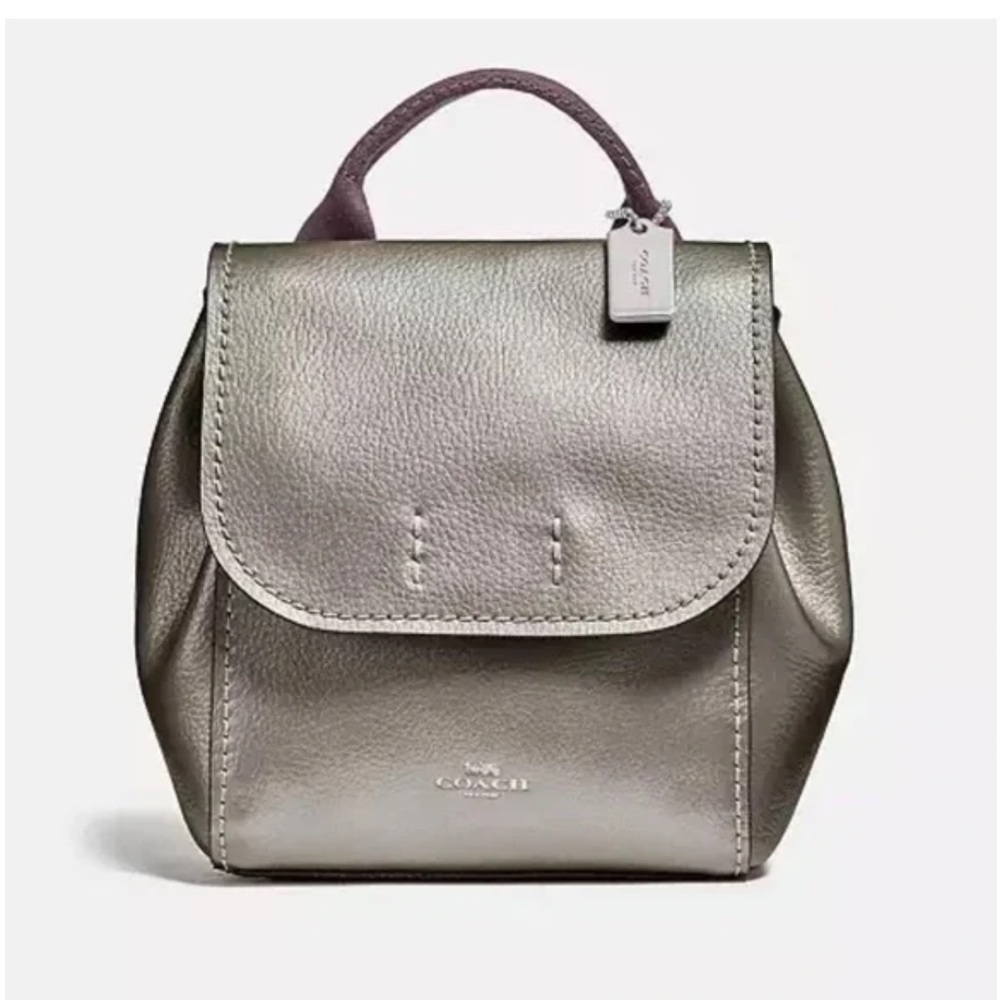 Coach Metallic Gunmetal Women's Pebbled Leather Derby Crossbody Backpack